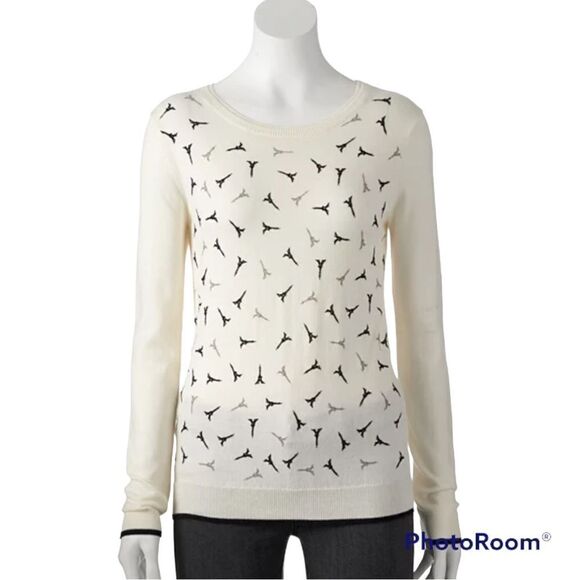 Elle Off white black French flair Eiffel Tower lightweight sweater - Picture 1 of 7